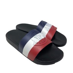 Moncler Basile Rubber Slide Sandal Mens 41 US 8 Black Stripe Beach Summer